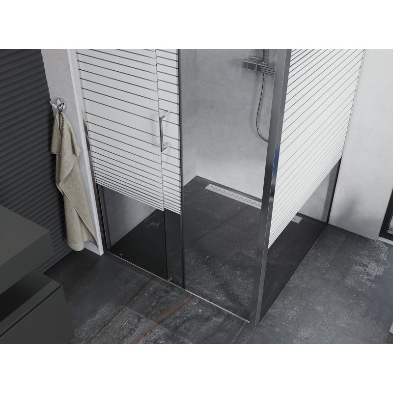 Mexen Apia Schiebetür-Duschkabine 100 x 100 cm, weiße Streifen, Chrom - 840-100-100-01-20