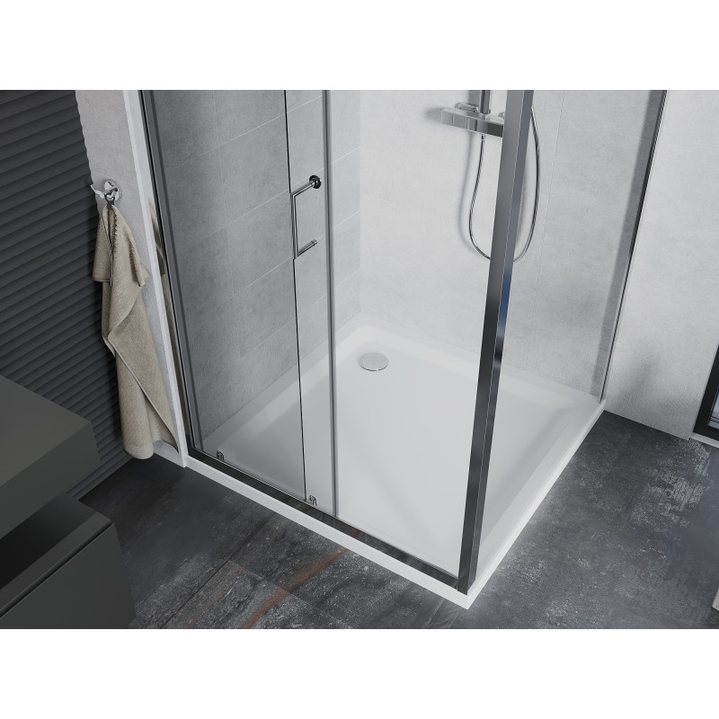 Mexen Apia Schiebeduschkabine 90 x 90 cm, transparent, Chrom + Duschwanne Flat - 840-090-090-01-00-4010