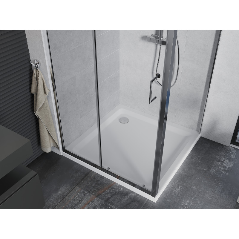 Mexen Apia Schiebeduschkabine 100 x 100 cm, transparent, chrom + Duschwanne Flat - 840-100-100-01-00-4010