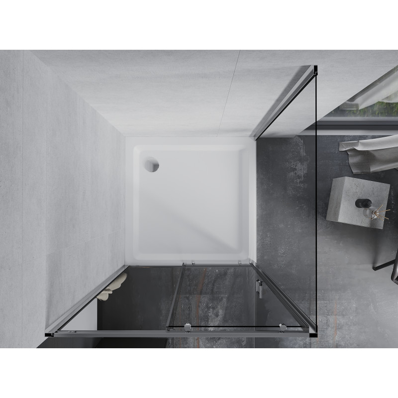 Mexen Apia Schiebeduschkabine 100 x 100 cm, transparent, chrom + Duschwanne Flat - 840-100-100-01-00-4010