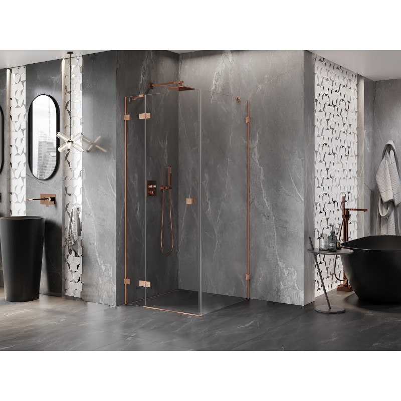 Mexen Lunar Duschkabine, schwenkbar, links 80 x 80 cm, transparent, gebürstetes Kupfer - 834-080-080-65-00-L