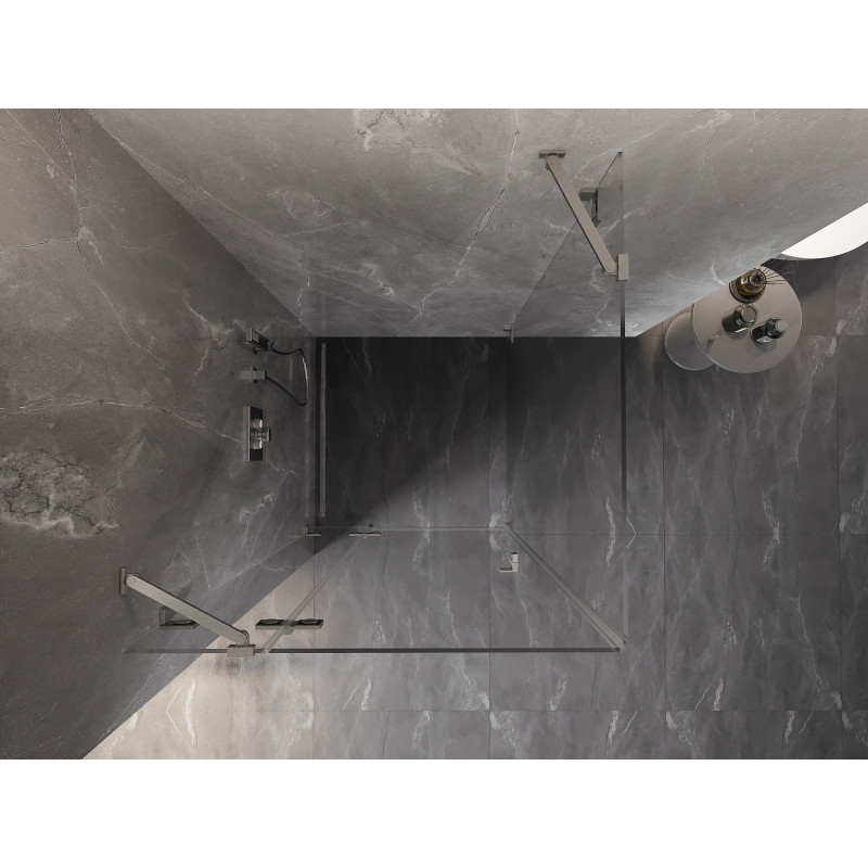 Mexen Lunar Duschkabine, schwenkbar links 80 x 80 cm, transparent, gebürstetes Nickel - 834-080-080-97-00-L