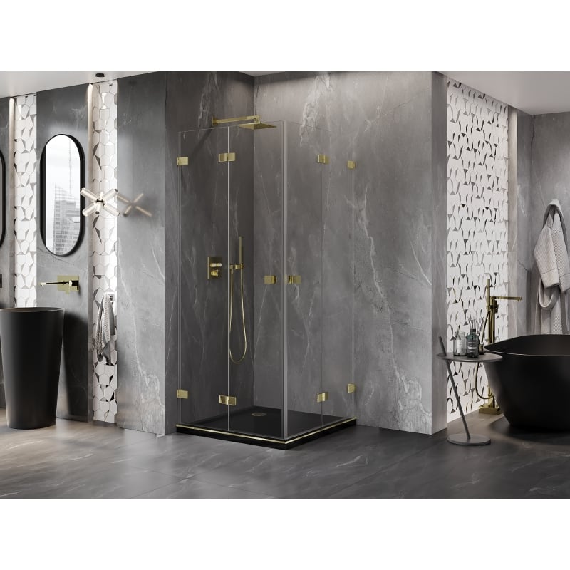 Mexen Lunar-F Duo faltbare Duschkabine 90 x 90 cm, transparent, Gold - 836-090L-090P-50-00