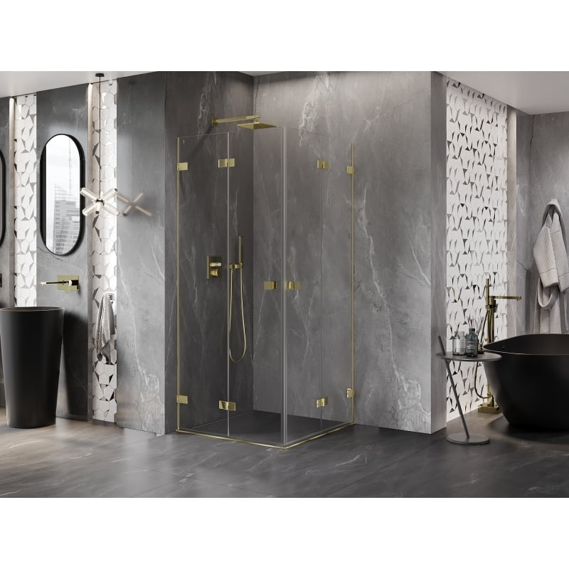 Mexen Lunar-F Duo faltbare Duschkabine 90 x 90 cm, transparent, Gold - 836-090L-090P-50-00
