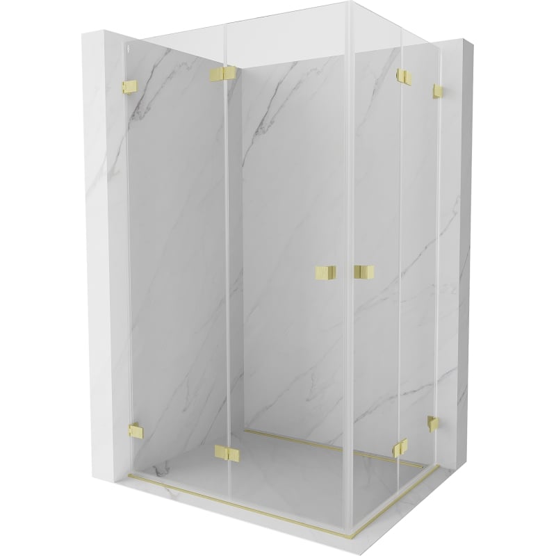 Mexen Lunar-F Duo faltbare Duschkabine 90 x 70 cm, transparent, gebürstetes Gold - 836-090L-070P-55-00