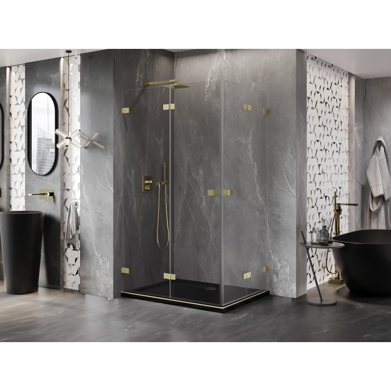 Mexen Lunar-F Duo faltbare Duschkabine 100 x 75 cm, transparent, gebürstet gold - 836-100L-075P-55-00