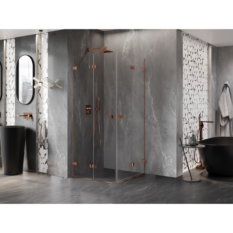 Mexen Lunar-F Duo faltbare Duschkabine 75 x 75 cm, transparent, Roségold - 836-075L-075P-60-00