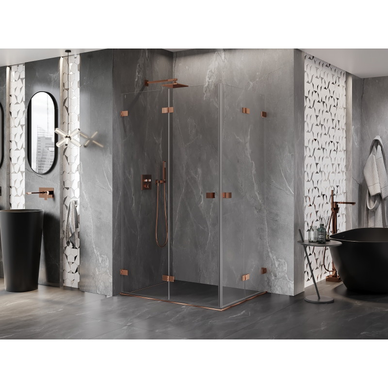 Mexen Lunar-F Duo Faltbare Duschkabine 80 x 70 cm, transparent, Roségold - 836-080L-070P-60-00