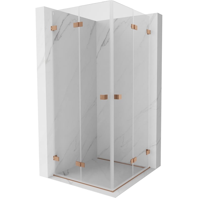 Mexen Lunar-F Duo faltbare Duschkabine 75 x 75 cm, transparent, gebürstetes Kupfer - 836-075L-075P-65-00