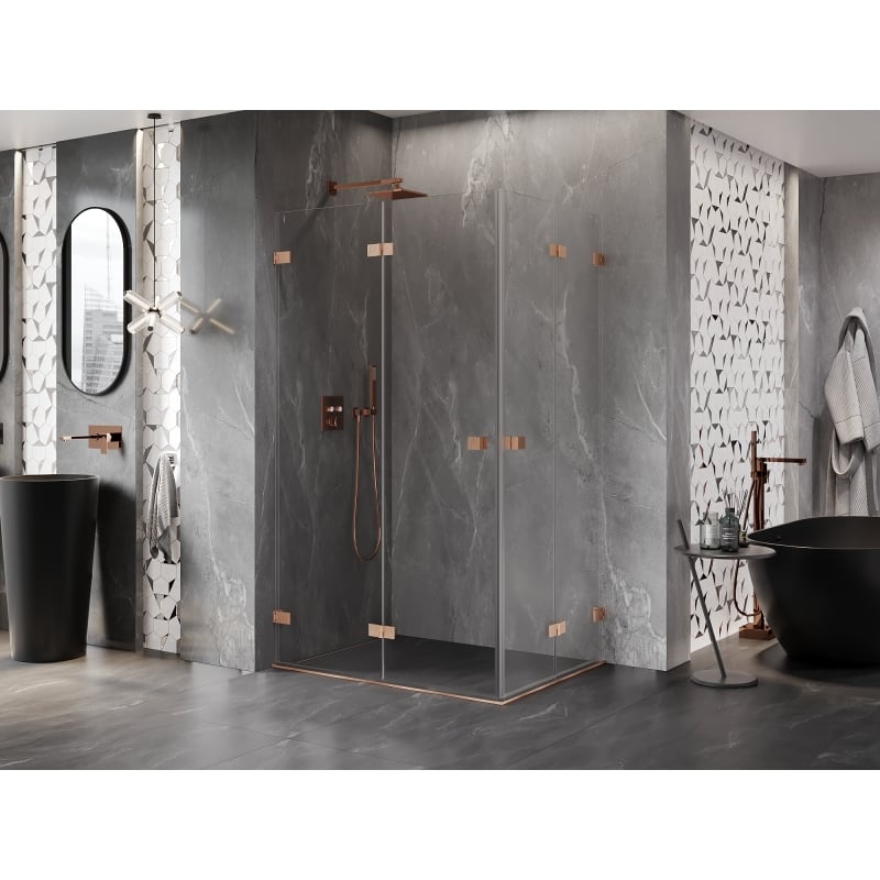 Mexen Lunar-F Duo faltbare Duschkabine 85 x 75 cm, transparent, gebürstetes Kupfer - 836-085L-075P-65-00