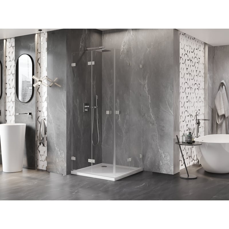 Mexen Lunar-F Duo klappbare Duschkabine 75 x 75 cm, transparent, gebürsteter Nickel - 836-075L-075P-97-00