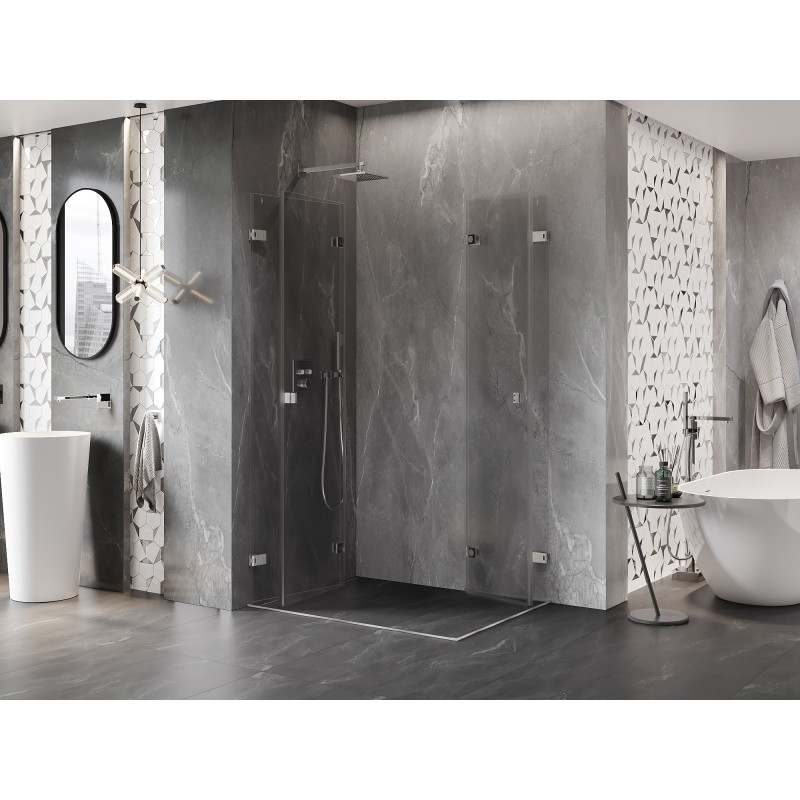 Mexen Lunar-F Duo faltbare Duschkabine 85 x 75 cm, transparent, gebürsteter Nickel - 836-085L-075P-97-00