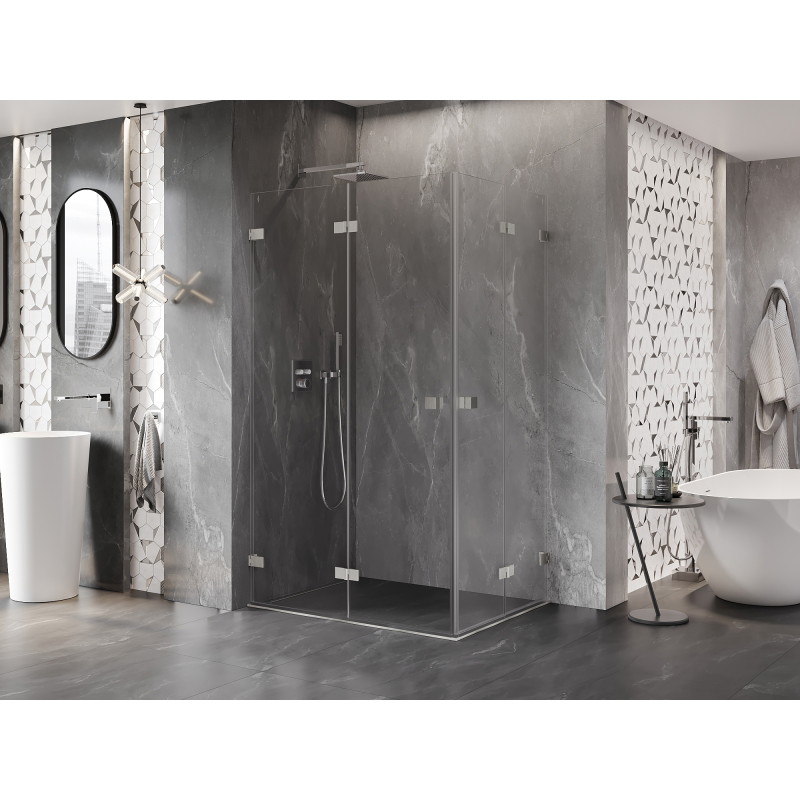 Mexen Lunar-F Duo faltbare Duschkabine 85 x 75 cm, transparent, gebürsteter Nickel - 836-085L-075P-97-00