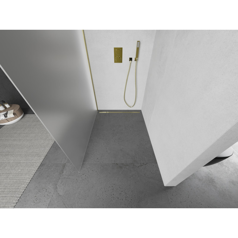 Mexen Kioto Walk-In-Duschwand 100 x 200 cm, Milchglas 8 mm, Gold - 800-100-101-50-30