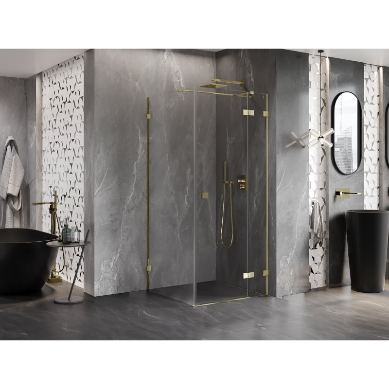 Mexen Lunar T Duschkabine, rechts öffnend, 110 x 110 cm, transparent, gold - 834T-110-110-50-00-P