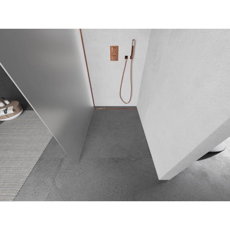 Mexen Kioto Duschwand Walk-in 100 x 200 cm, Frost 8 mm, Roségold - 800-100-101-60-30