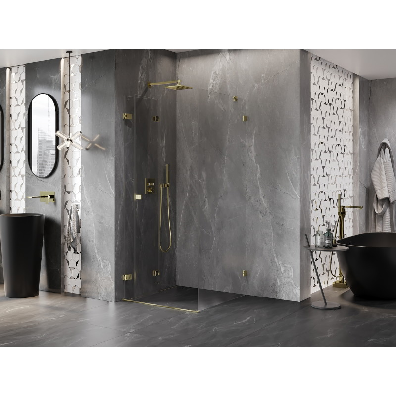 Mexen Lunar-F Falttür-Duschkabine links 80 x 80 cm, transparent, golden - 836-080-080-50-00-L