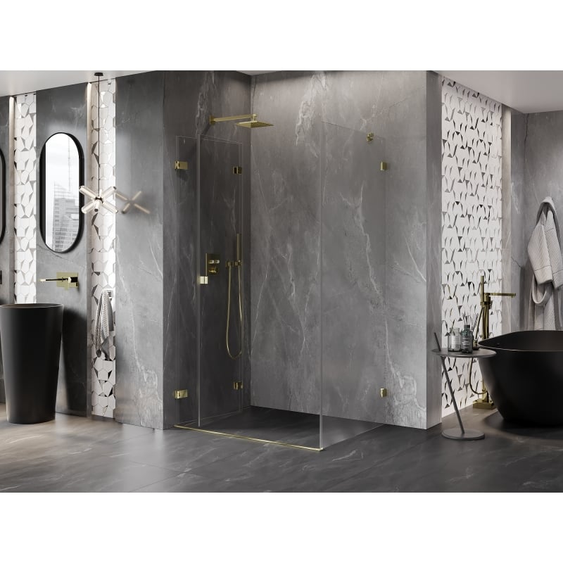 Mexen Lunar-F Duschkabine klappbar links 85 x 80 cm, transparent, gold - 836-085-080-50-00-L