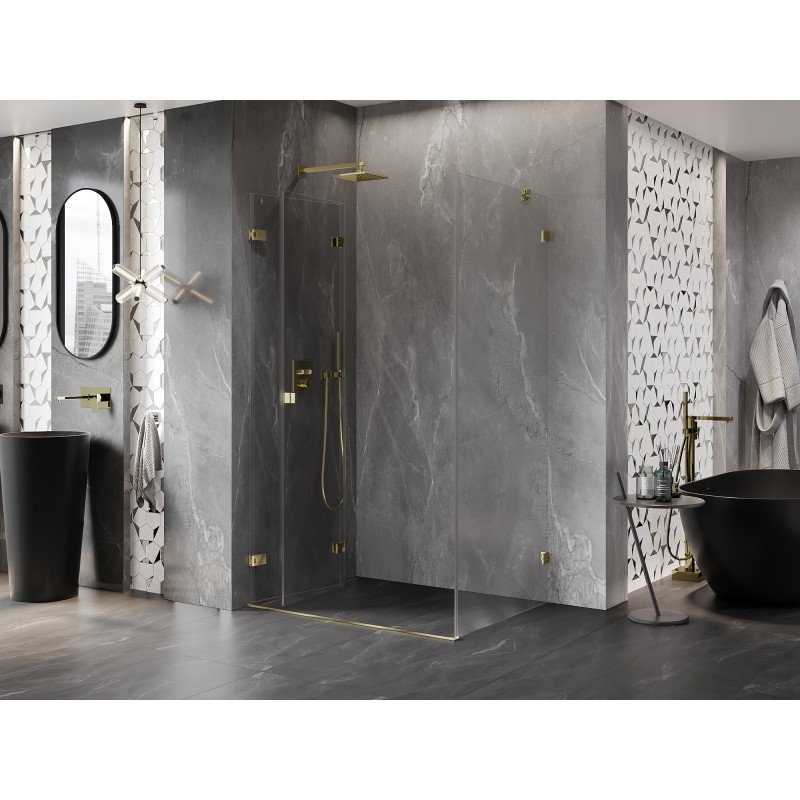 Mexen Lunar-F faltbare Duschkabine links 95 x 80 cm, transparent, gold - 836-095-080-50-00-L