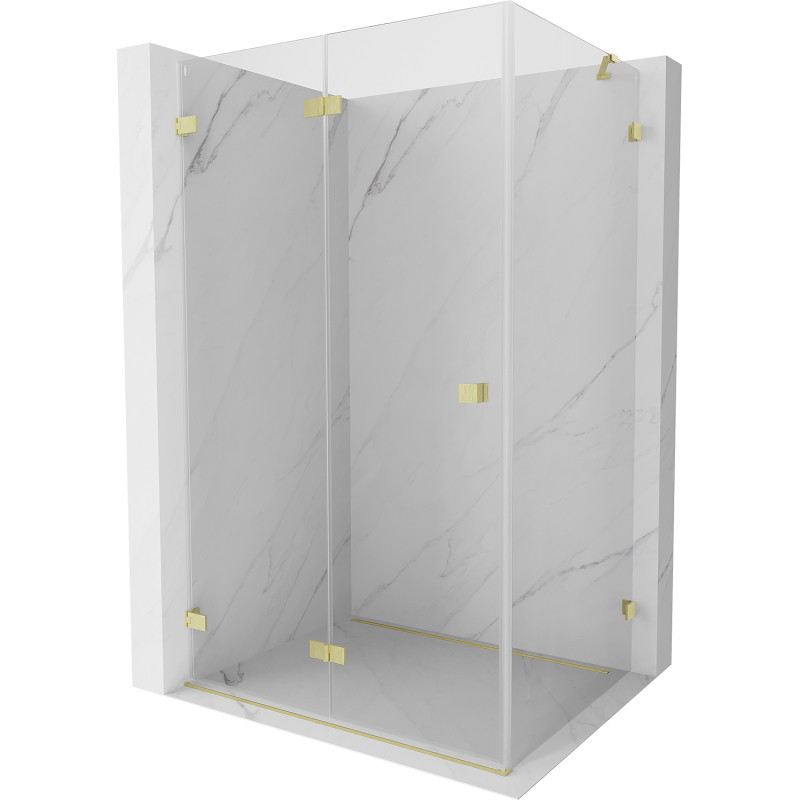 Mexen Lunar-F klappbare Duschkabine links 85 x 80 cm, transparent, gold gebürstet - 836-085-080-55-00-L