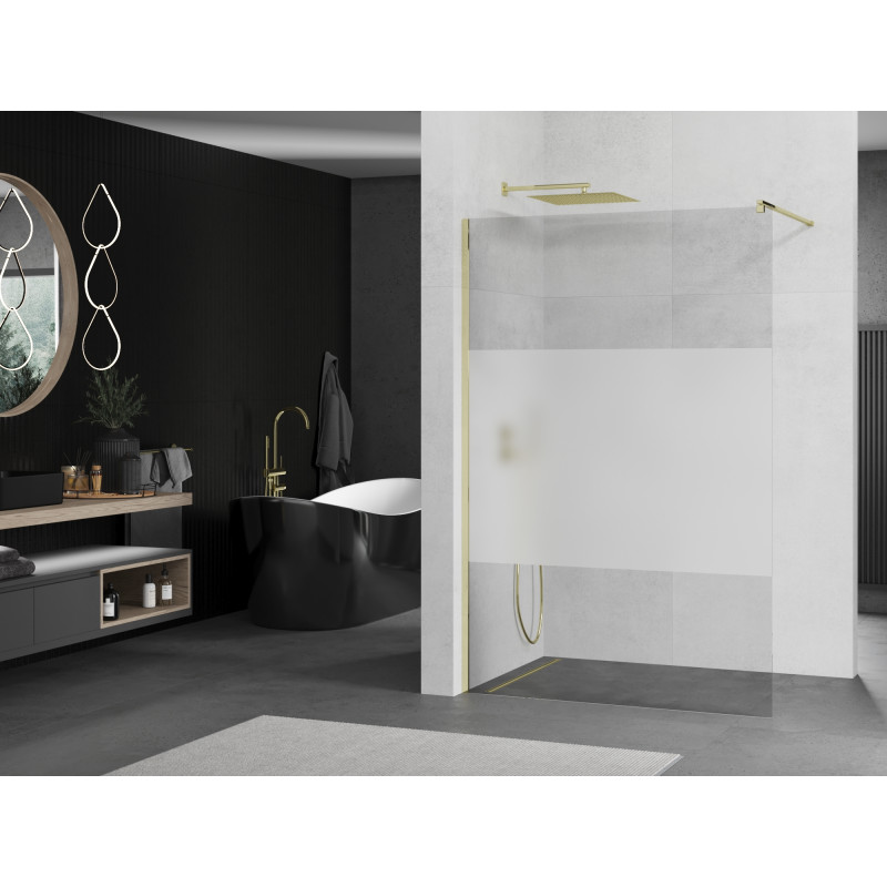 Mexen Kioto Duschwand Walk-in 90 x 200 cm, transparent/matt 8 mm, gold - 800-090-101-50-35