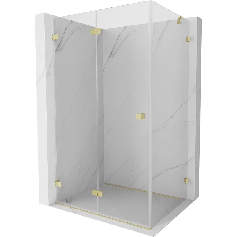 Mexen Lunar-F klappbare Duschkabine links 90 x 80 cm, transparent, gebürstetes Gold - 836-090-080-55-00-L