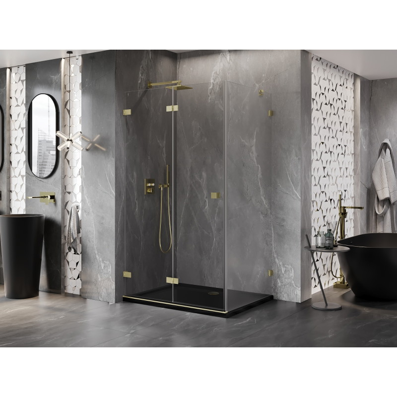 Mexen Lunar-F klappbare Duschkabine links 100 x 90 cm, transparent, gebürstetes Gold - 836-100-090-55-00-L