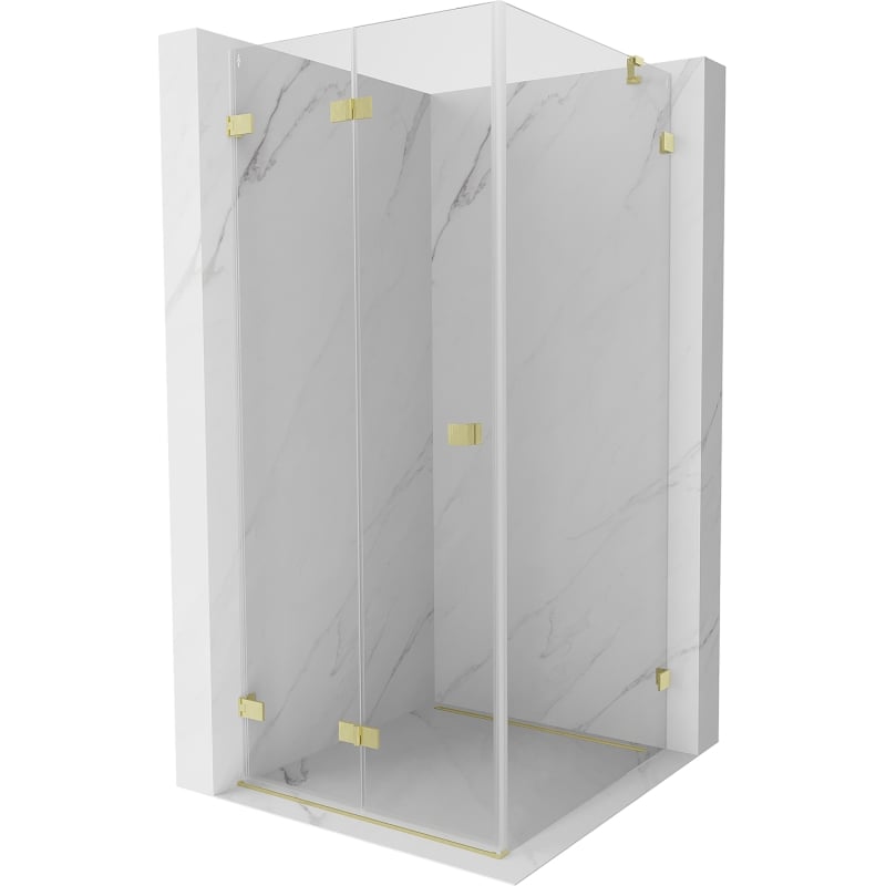 Mexen Lunar-F Klappduschkabine links 100 x 100 cm, transparent, gebürstetes Gold - 836-100-100-55-00-L