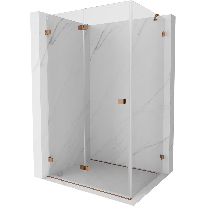 Mexen Lunar-F klappbare Duschkabine links 85 x 80 cm, transparent, Roségold- 836-085-080-60-00-L