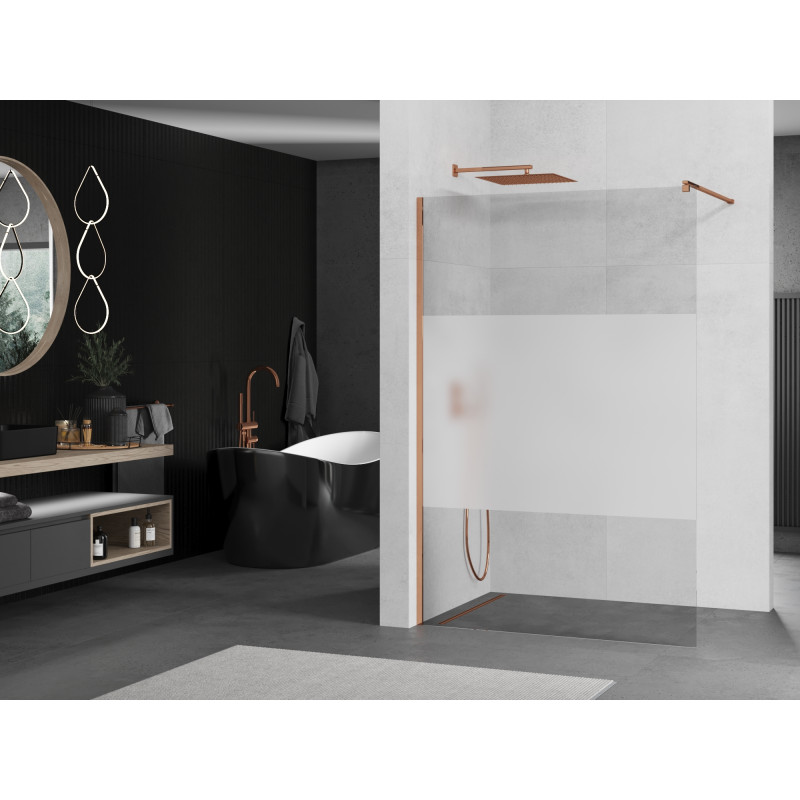 Mexen Kioto Duschwand Walk-in 70 x 200 cm, transparent/gefrostet 8 mm, Roségold - 800-070-101-60-35