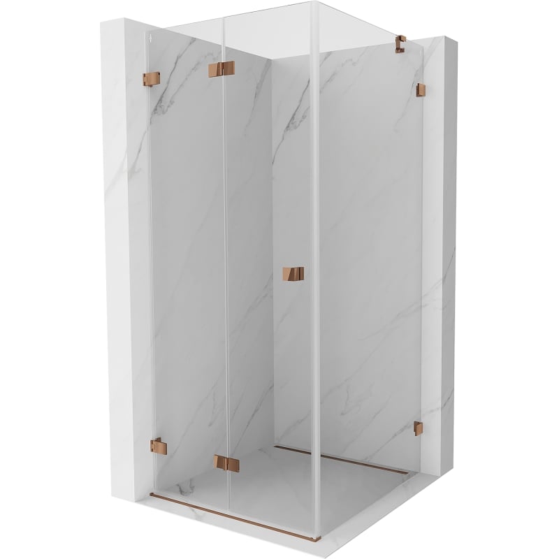 Mexen Lunar-F faltbare Duschkabine links 90 x 90 cm, transparent, Roségold- 836-090-090-60-00-L