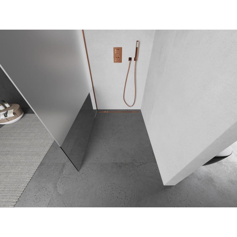 Mexen Kioto Duschwand Walk-in 90 x 200 cm, transparent/Eisglas 8 mm, Roségold - 800-090-101-60-35