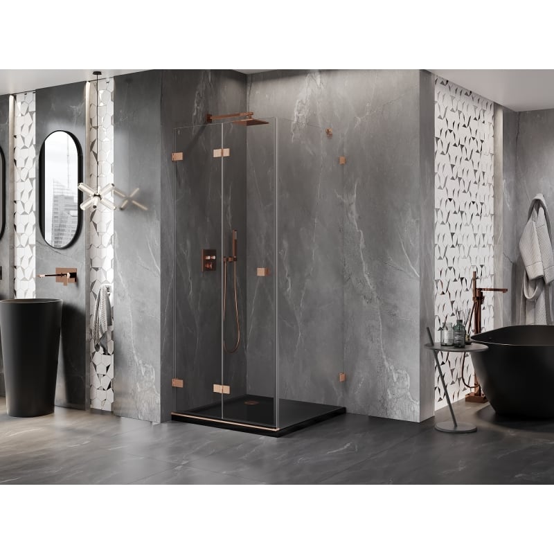 Mexen Lunar-F faltbare Duschkabine links 80 x 80 cm, transparent, gebürstetes Kupfer- 836-080-080-65-00-L