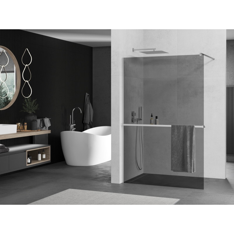 Mexen Kioto+ Duschwand mit Regal Walk-in 70 x 200 cm, Graphit, Chrom - 800-070-121-01-40