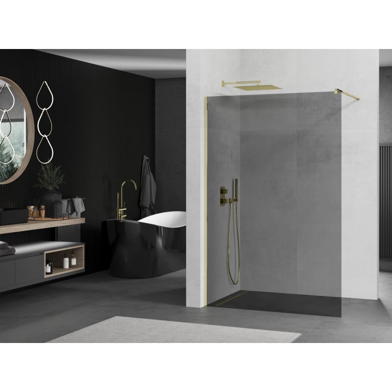 Mexen Kioto Duschwand Walk-in 70 x 200 cm, Graphit 8 mm, Gold - 800-070-101-50-40