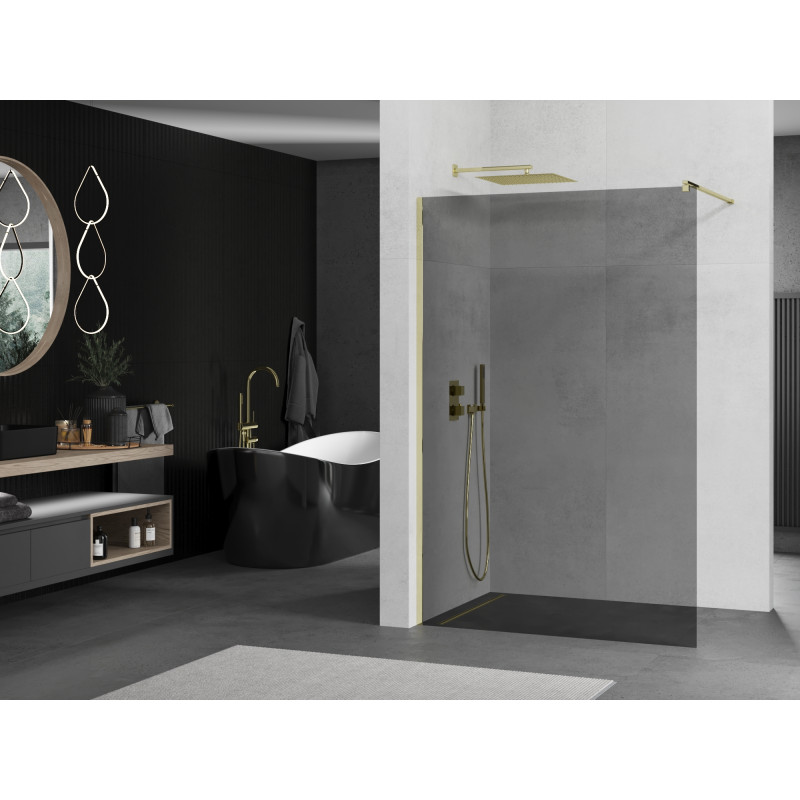 Mexen Kioto Duschwand Walk-in 110 x 200 cm, Graphit 8 mm, Gold - 800-110-101-50-40