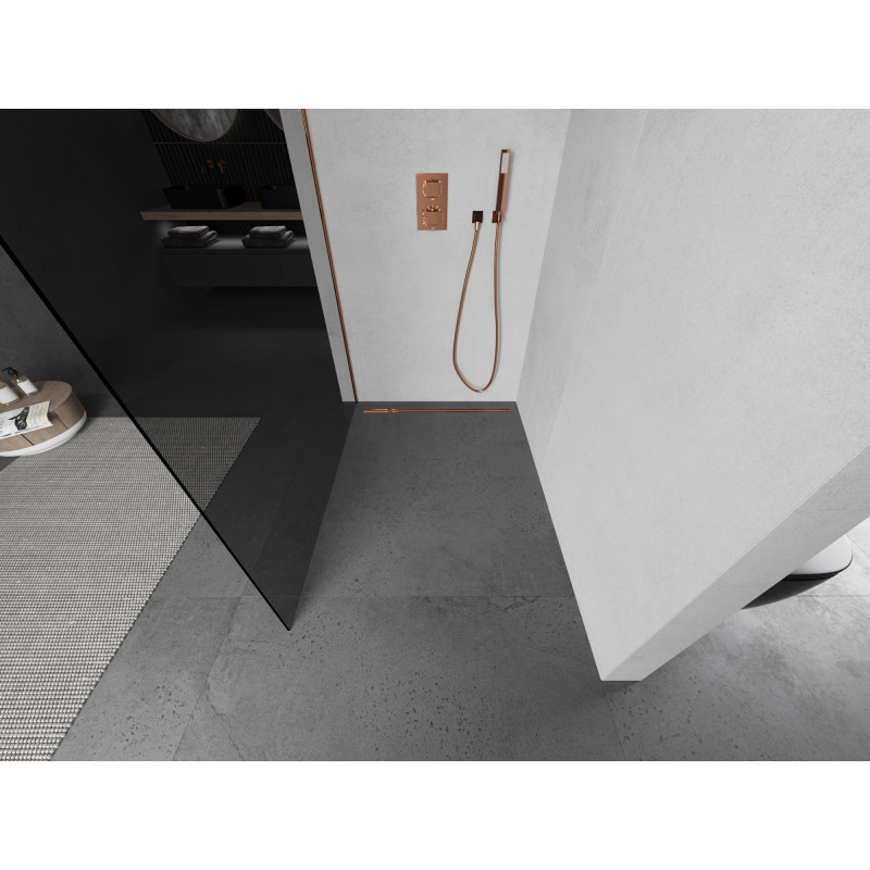 Mexen Kioto Walk-in Duschwand 80 x 200 cm, Graphit 8 mm, Roségold - 800-080-101-60-40