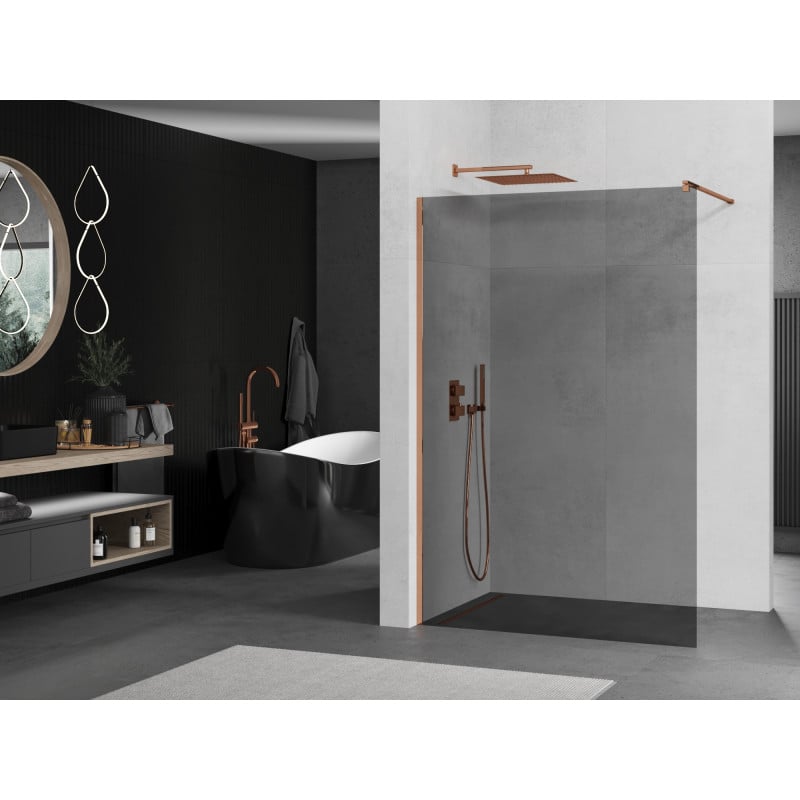 Mexen Kioto Duschwand Walk-in 120 x 200 cm, Grafit 8 mm, Roségold - 800-120-101-60-40