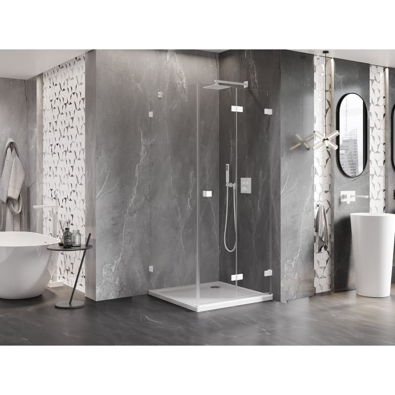 Mexen Lunar-F Duschkabine klappbar rechts 80 x 80 cm, transparent, weiß - 836-080-080-20-00-P