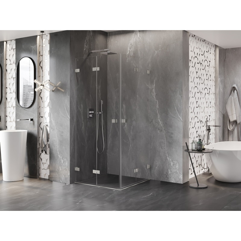 Mexen Lunar-F Duo faltbare Duschkabine 95 x 95 cm, transparent, gebürsteter Nickel - 836-095L-095P-97-00