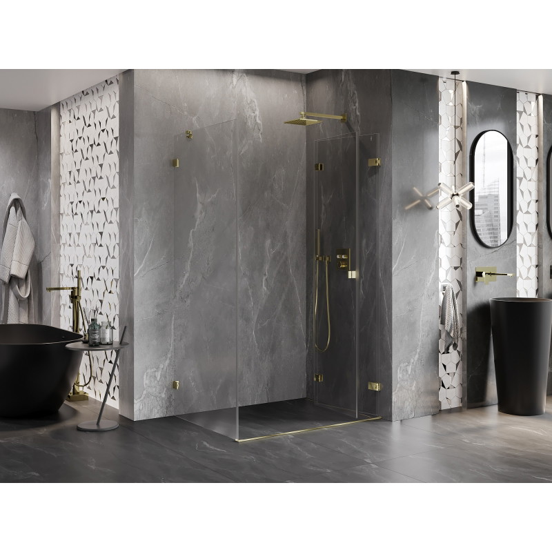 Mexen Lunar-F faltbare Duschkabine rechts 85 x 80 cm, transparent, gold - 836-085-080-50-00-P