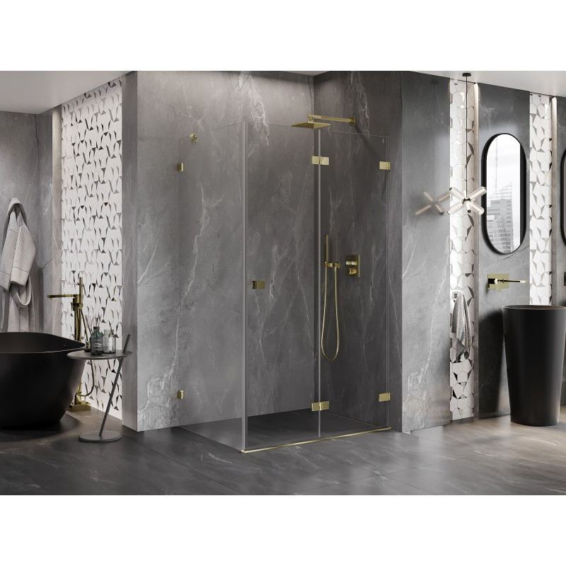 Mexen Lunar-F faltbare Duschkabine rechts 100 x 80 cm, transparent, gold - 836-100-080-50-00-P