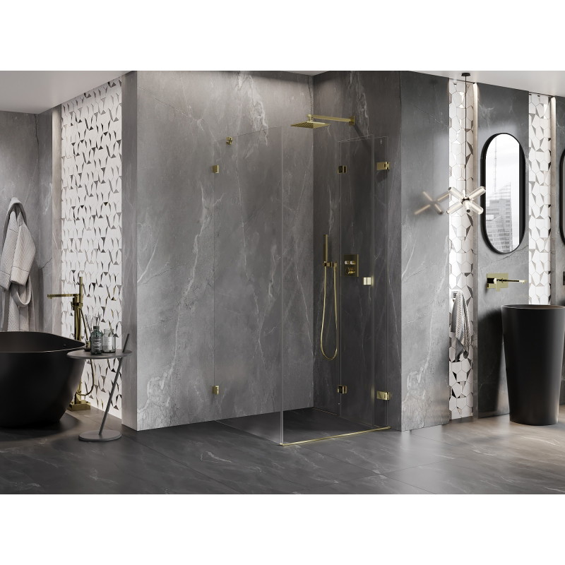 Mexen Lunar-F Duschkabine faltbar rechts 90 x 90 cm, transparent, gold - 836-090-090-50-00-P