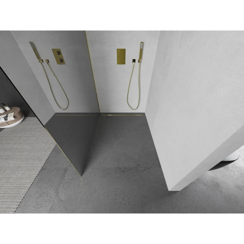 Mexen Kioto Duschwand Walk-in 70 x 200 cm, Spiegel 8 mm, gold - 800-070-101-50-50