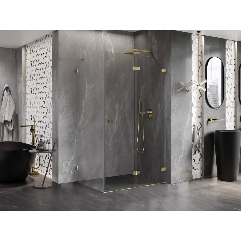 Mexen Lunar-F klappbare Duschkabine rechts 100 x 90 cm, transparent, gold - 836-100-090-50-00-P