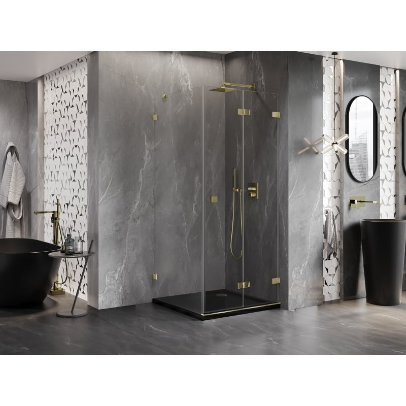 Mexen Lunar-F Duschkabine klappbar rechts 100 x 100 cm, transparent, gold - 836-100-100-50-00-P
