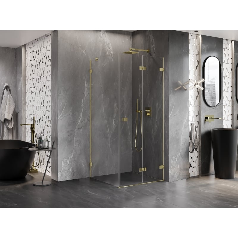 Mexen Lunar-F Duschkabine klappbar rechts 100 x 100 cm, transparent, gold - 836-100-100-50-00-P