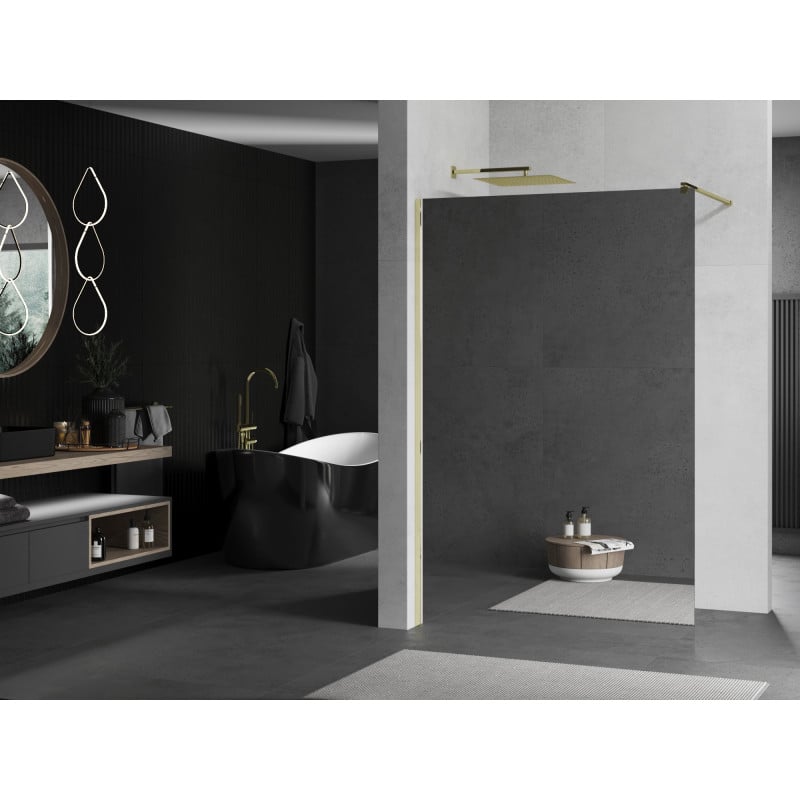 Mexen Kioto Duschwand Walk-in 120 x 200 cm, Spiegel 8 mm, Gold - 800-120-101-50-50