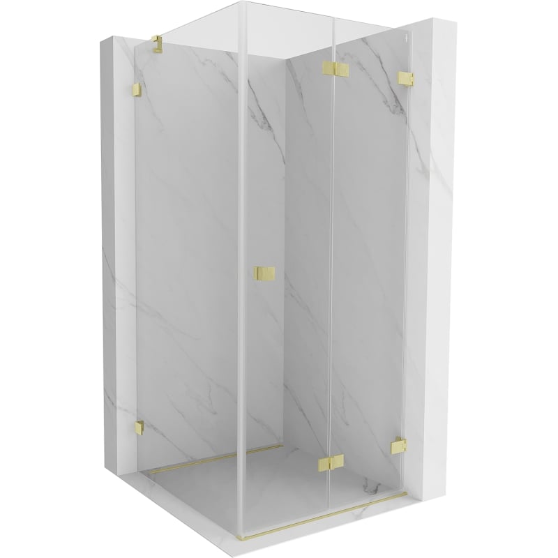 Mexen Lunar-F Faltbare Duschkabine rechts 80 x 80 cm, transparent, gebürstetes Gold - 836-080-080-55-00-P