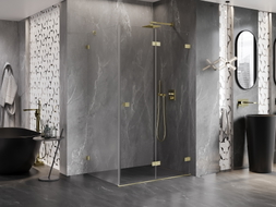 Mexen Lunar-F Duschkabine klappbar rechts 90 x 80 cm, transparent, gold gebürstet - 836-090-080-55-00-P